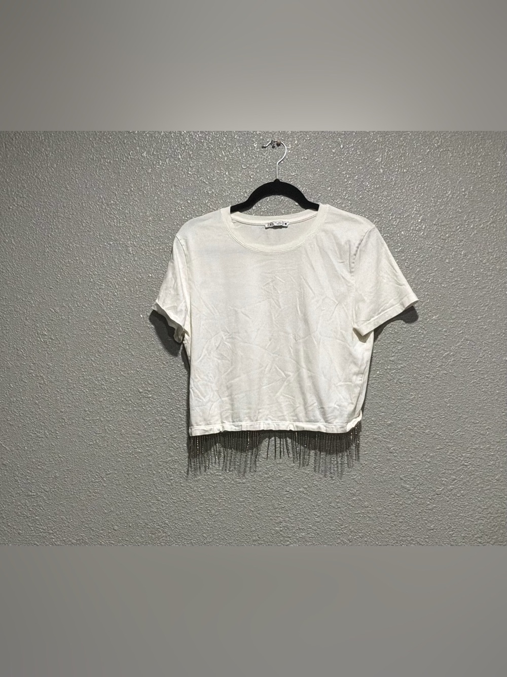 Zara White Beaded Fringe Crop Top